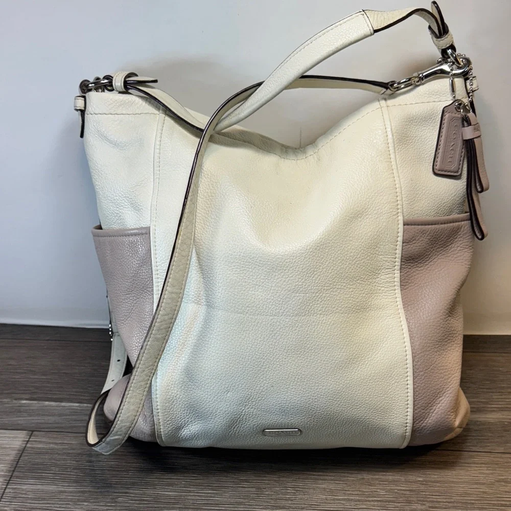 Auth COACH Park Color Block Hobo F31304 Cream Gray Leather - Handbag